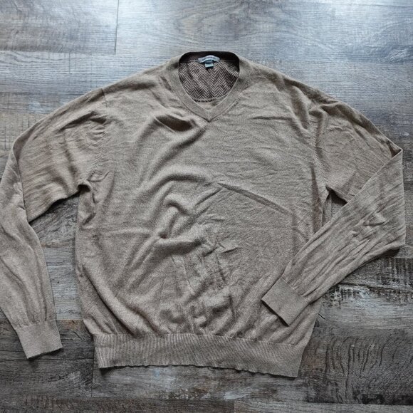 Johnston & Murphy v neck sweater silk angora blend men's Large tan - Picture 1 of 8